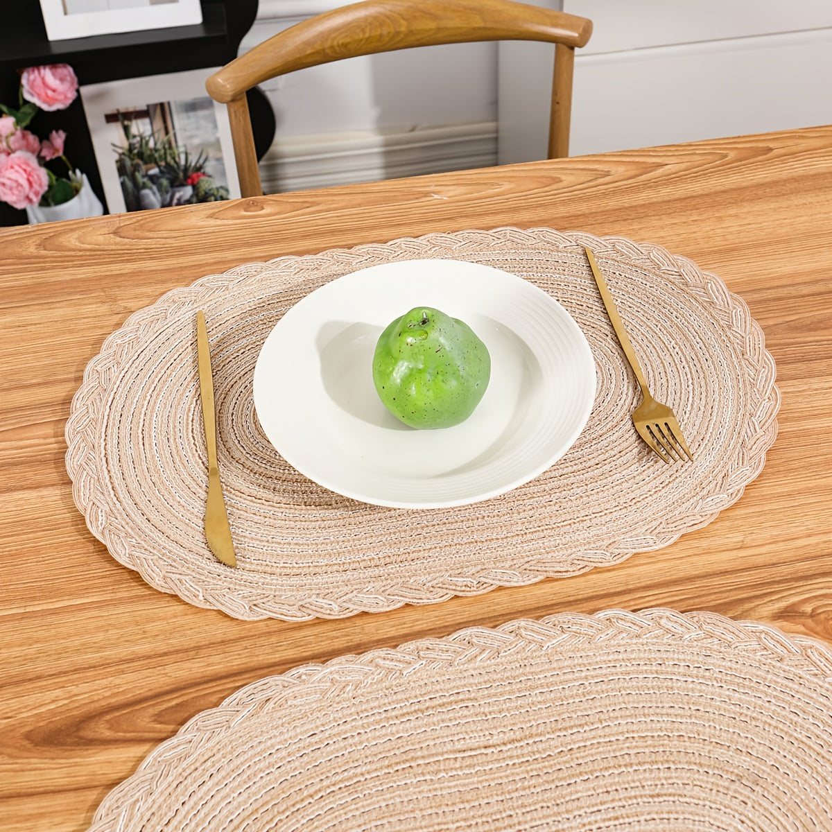 6\u002F8pcs of Rectangular Large Placemats with Lace, Kitchen Decorative Table Mats, Washable Western Plate Mats, Christmas Decorations, Dining Table Decor