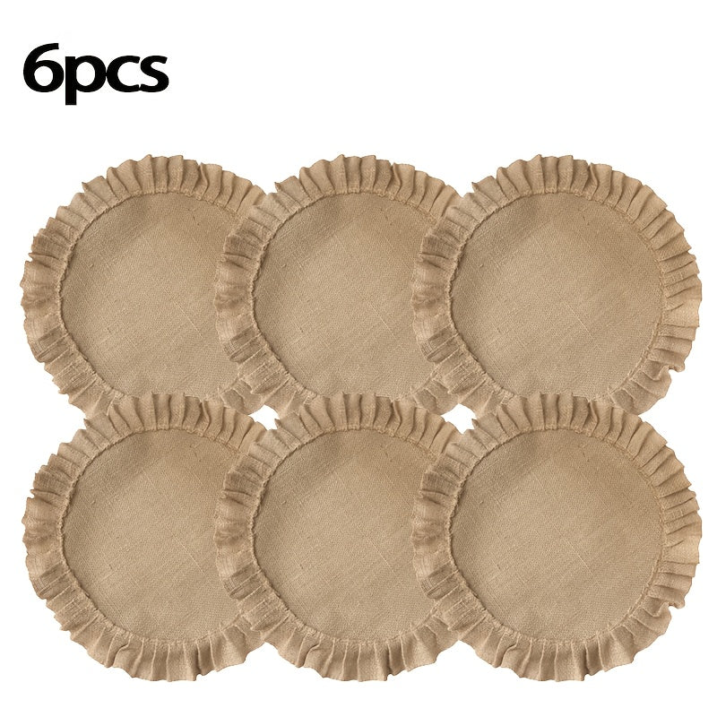 4pcs\u002F6pcs\u002F8pcs Round Burlap Placemats Jute Rustic Place Mats for Dining Tables Heat Resistant Natural Farmhouse Table Mats Decor for Thanksgiving, Suitable for Wedding Party Farmhouse Dinner Tablecloth Decoration, Graduation Ceremony