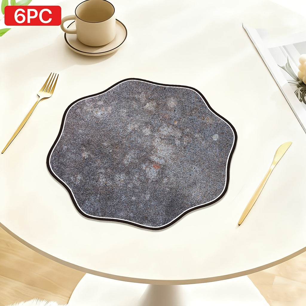 6pcs Octagonal Printed Leather Placemats 12.99in * 12.99in Gray Textured Stone Pattern Placemat, Irregular Aged Design, Home Decor, Dining Table Mat, Seasonal Tabletop Accessory,  Table Setting Accessory, Irregular Shape Mats, Octagonal Placemats