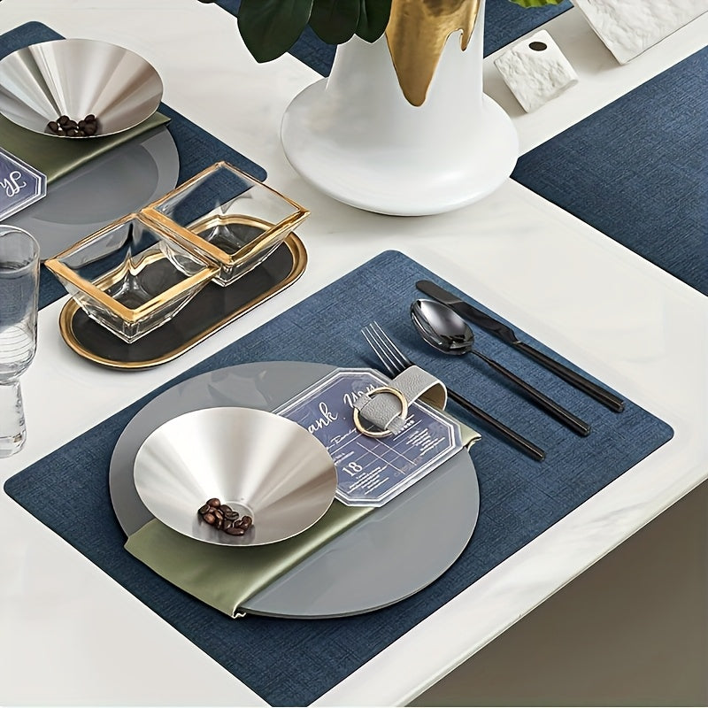 12pcs Set - Rectangular Faux Leather Placemats with Round Coasters, Heat Resistant Wipeable Washable Place Mats with Coasters, Coffee Tea Hot Drink Tabletop Coasters, Coffee Bowl Plate Mats Dining Table Mats, Suitable for Kitchen Restaurant Dining T