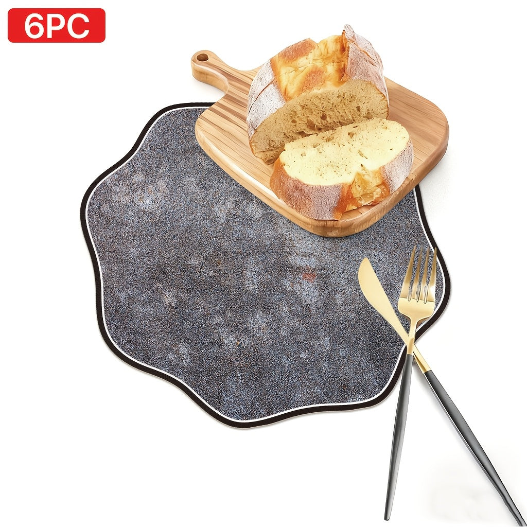 6pcs Octagonal Printed Leather Placemats 12.99in * 12.99in Gray Textured Stone Pattern Placemat, Irregular Aged Design, Home Decor, Dining Table Mat, Seasonal Tabletop Accessory,  Table Setting Accessory, Irregular Shape Mats, Octagonal Placemats