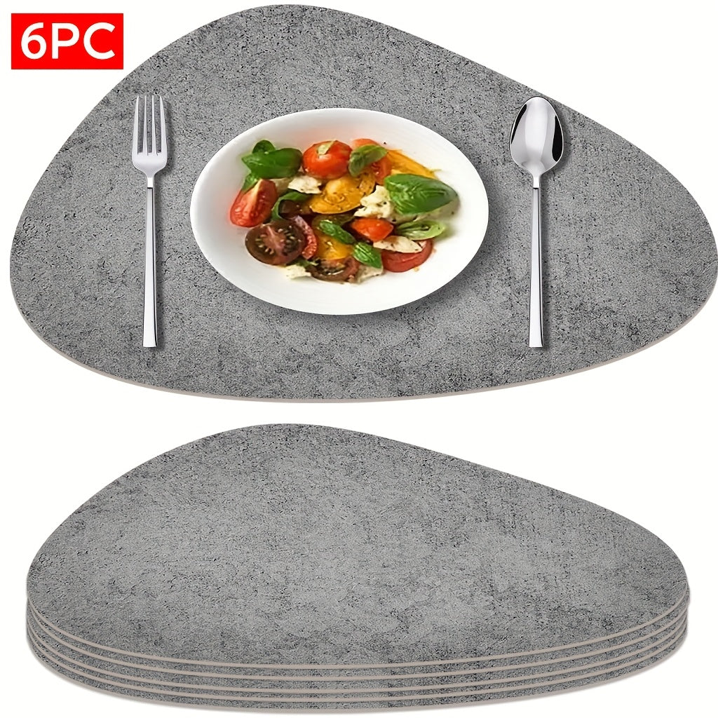 6pcs Imitation Cloth Patterned Leather Plain Color Placemat with Four Options: Oval, Square, -shaped, and Circular Textured Grey Placemat with Unique Irregular Shape, Modern Minimalist Style, Ideal for Dining Rooms Or Kitchens, Suitable for All