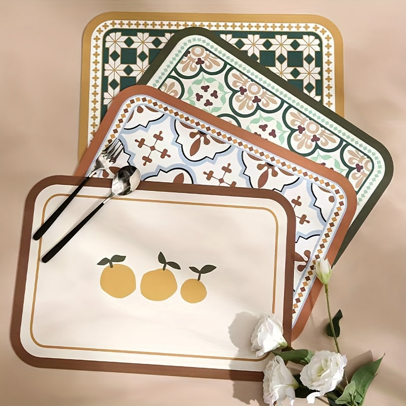 Washable Leather Placemats 4-Pack Washable Leather Placemats | Wipe-Clean PVC Table Mats for Kitchen, Dining Room & Outdoor Use - Random Designs