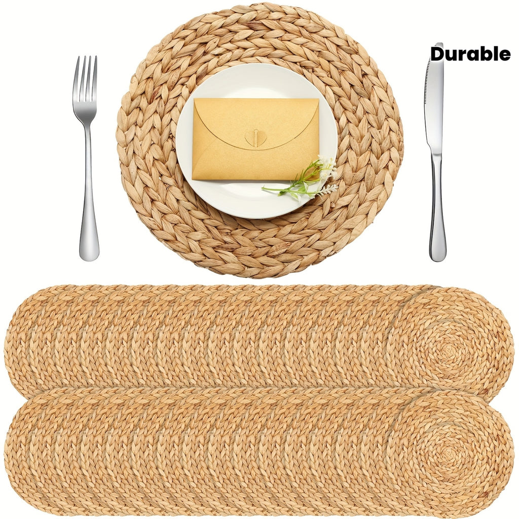 30pcs Wheat Round Placemats Hand Braided Table Mats - Rustic Boho Wheat Tableware for Dinner Party, Charger Plates, Kitchen & Dining Table Decor, Durable Wheat Table Settings (Compatible with Water