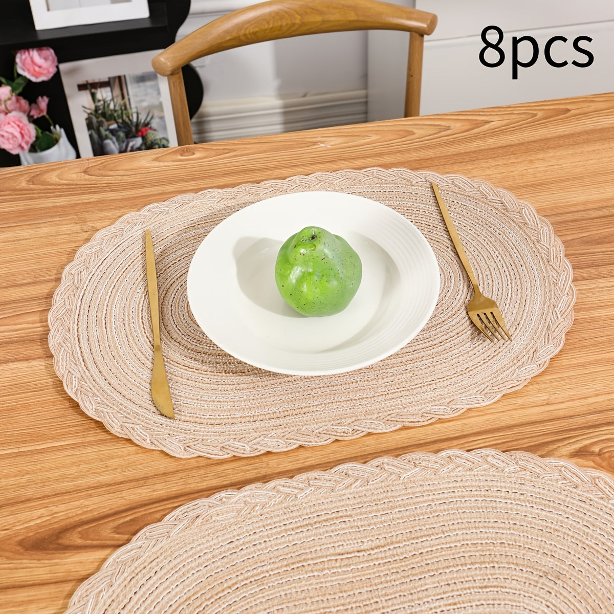 6\u002F8pcs of Rectangular Large Placemats with Lace, Kitchen Decorative Table Mats, Washable Western Plate Mats, Christmas Decorations, Dining Table Decor