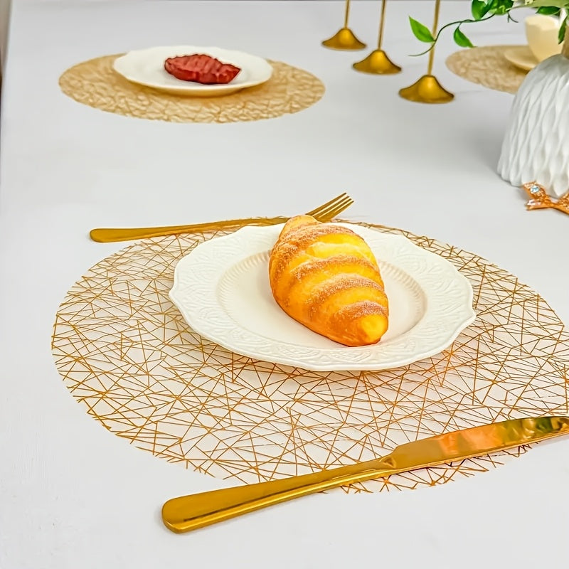 Golden Irregular Line Placemat, Polyester, for Birthday Parties, Weddings, Family Dinners, Table Decoration, Tableware Protection, Decorative Dining Placemat