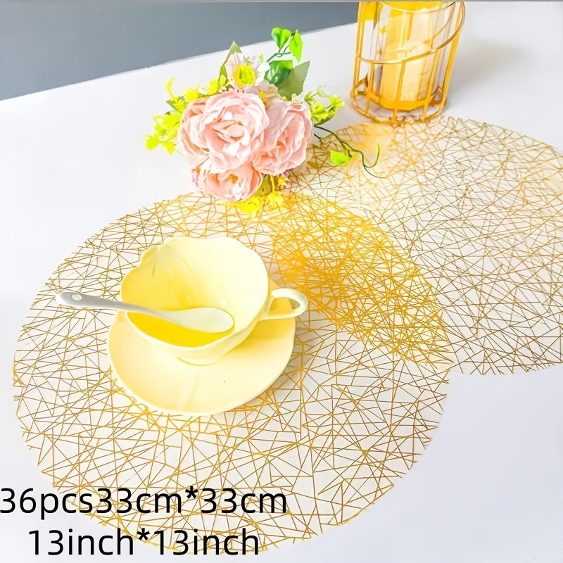Golden Irregular Line Placemat, Polyester, for Birthday Parties, Weddings, Family Dinners, Table Decoration, Tableware Protection, Decorative Dining Placemat