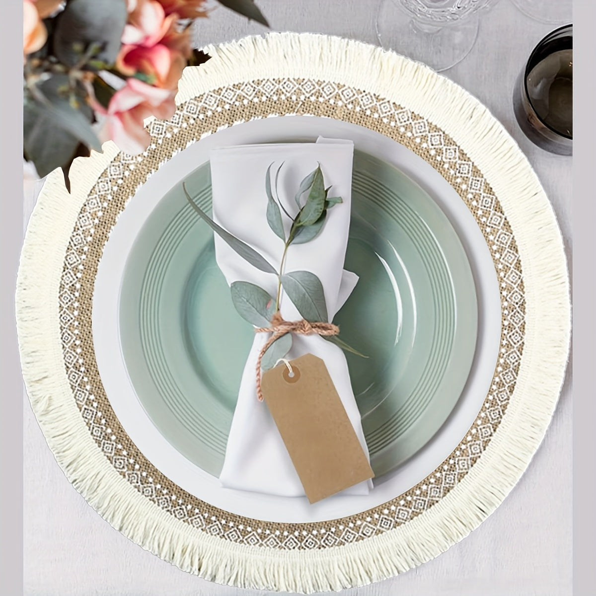 6pcs\u002F8pcs Bohemian Style Heat-Resistant Mats for Bowls And Plates, Easter And Graduation Season Table Mats with Tassels, Round Table Mats for Hotel And Café Decoration, Tableware Mats