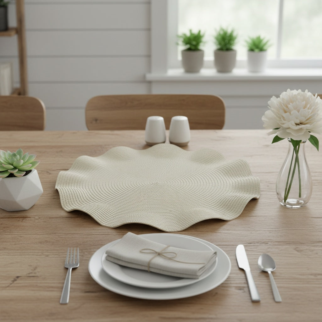 5pcs Creative Ruffled Irregular Table Placemats, Thick PP, 14.96in, Kitchen Dining Mat, Multiple Colors, Durable and Stylish, Ideal for Everyday Use, Non-Slip, Breathable, Easy to Clean