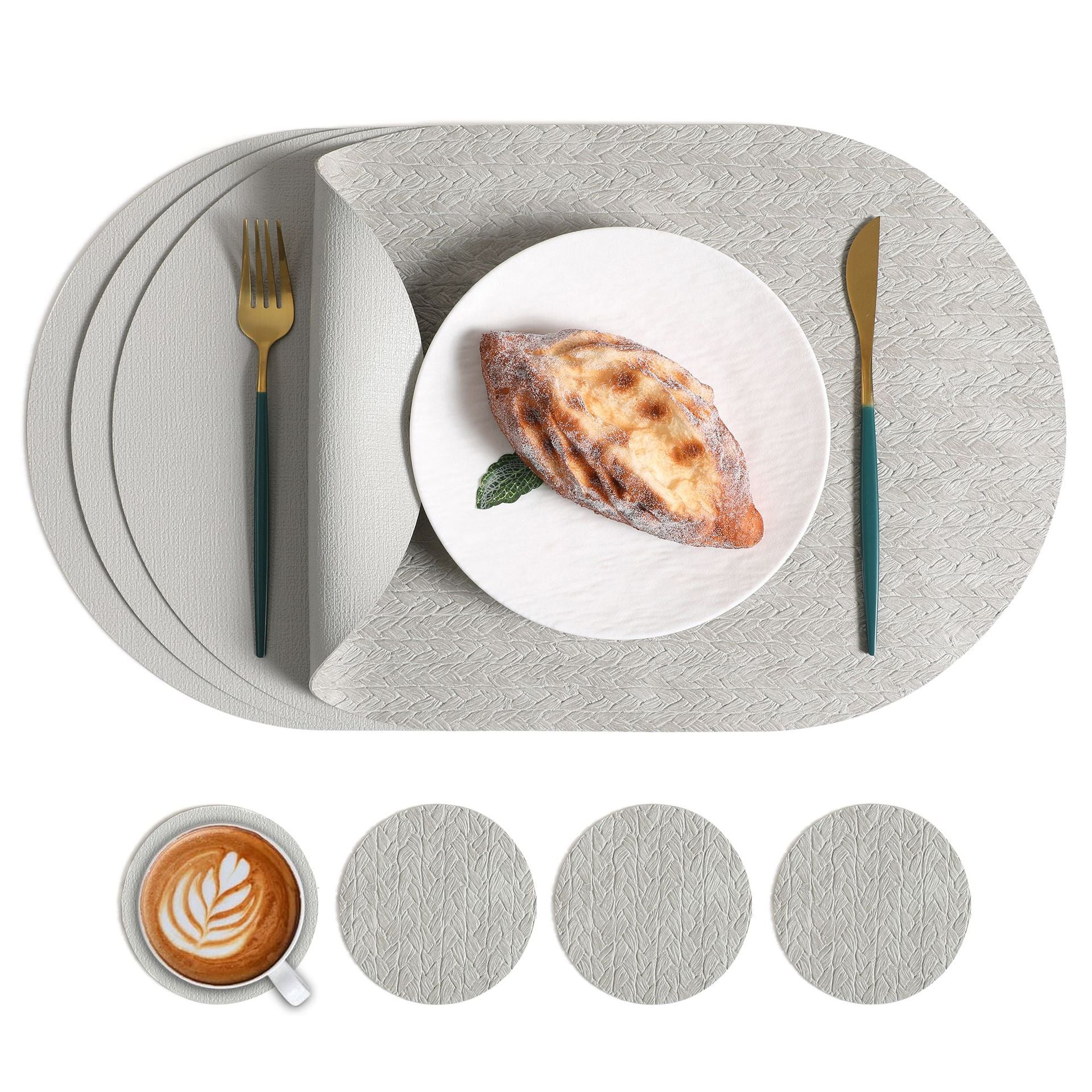 5pcs Nordic Ins Elliptical Placemat, Western Home Dining Table Mat, Rice Grain Pattern High-Quality, Heat-resistant and Heat-insulating Mat