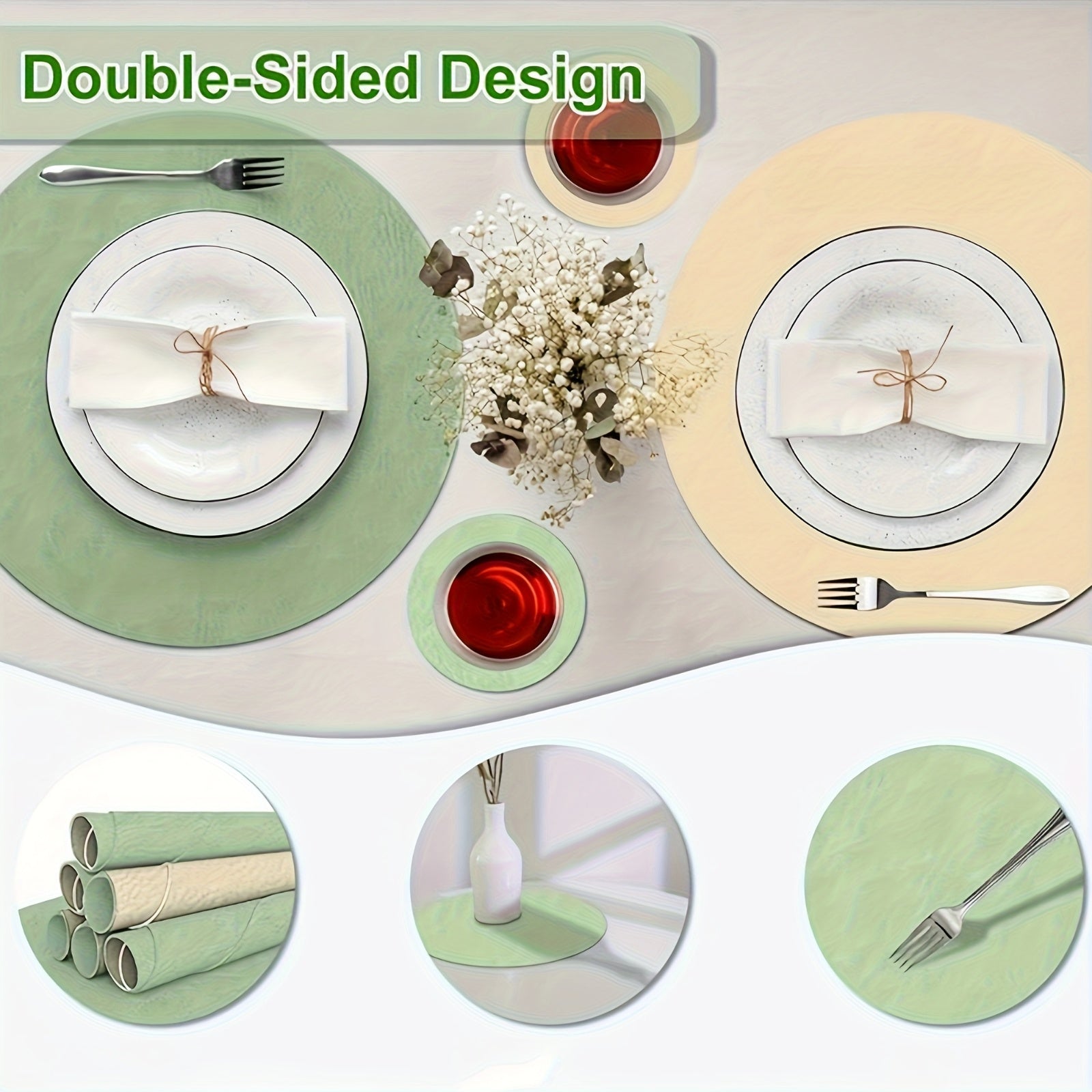 6pcs Set of Reversible PU Placemats, Table Mats, Coffee Mats, Heat-Insulating Artificial Leather Placemat Set, Nordic Style Double-Sided Two-Color Placemats, Suitable for Home, Hotel, And Party Table Decorations