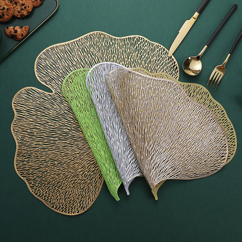 Perforated Placemat PVC Heat Insulation Dining Table Mat Ginkgo Leaf Irregular Decorative Mat Light Luxury Hotel Restaurant Western Dining Mat Wholesale