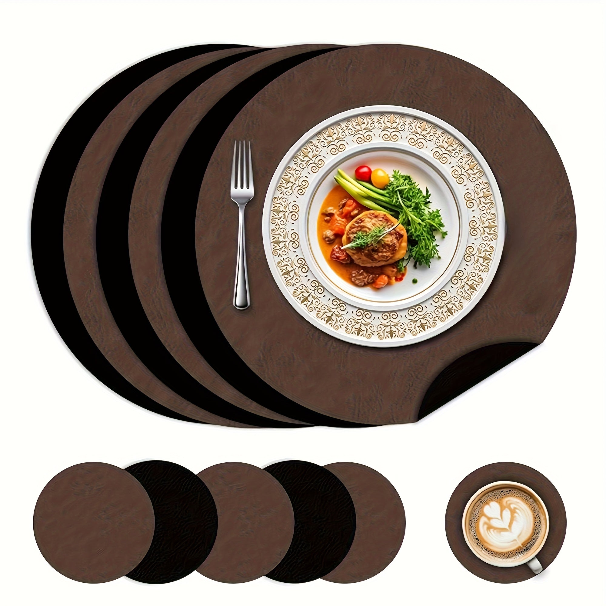 6pcs Set of Reversible PU Placemats, Table Mats, Coffee Mats, Heat-Insulating Artificial Leather Placemat Set, Nordic Style Double-Sided Two-Color Placemats, Suitable for Home, Hotel, And Party Table Decorations