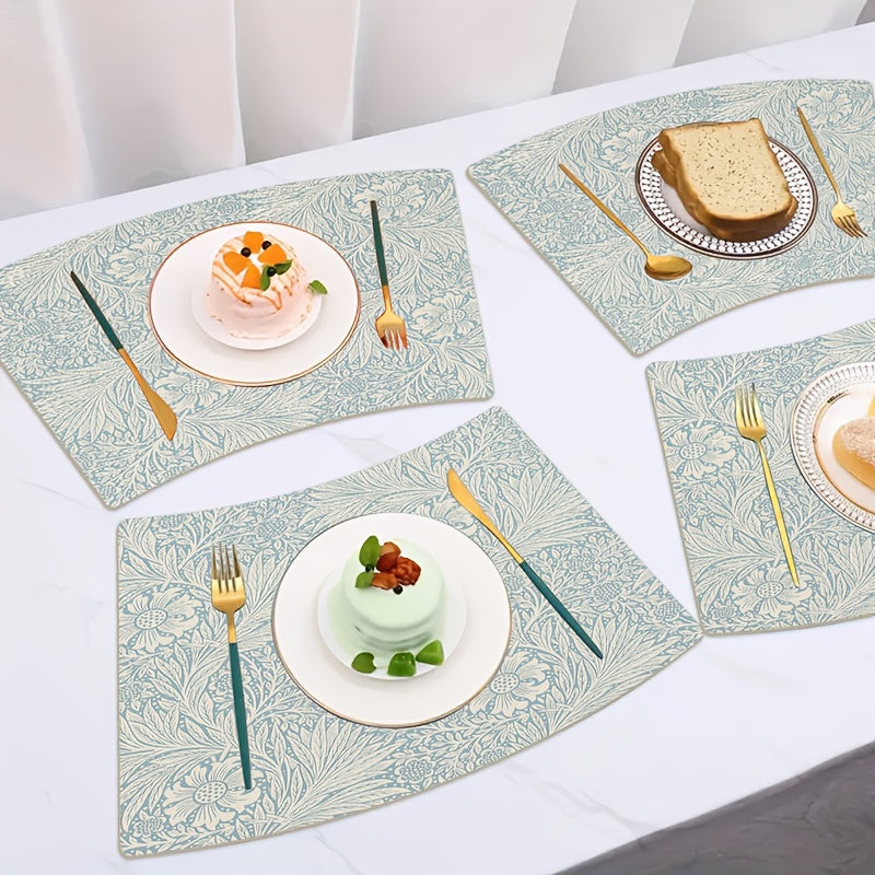 Fan-shaped Placemats with Upgraded Christmas Protection! Thickened Irregular-Shaped Leather Placemats, 11.6x20 Inches, Provide Powerful Heat Insulation and High-temperature Resistance, Creating a Barrier to Protect Tabletops from Scald Marks.