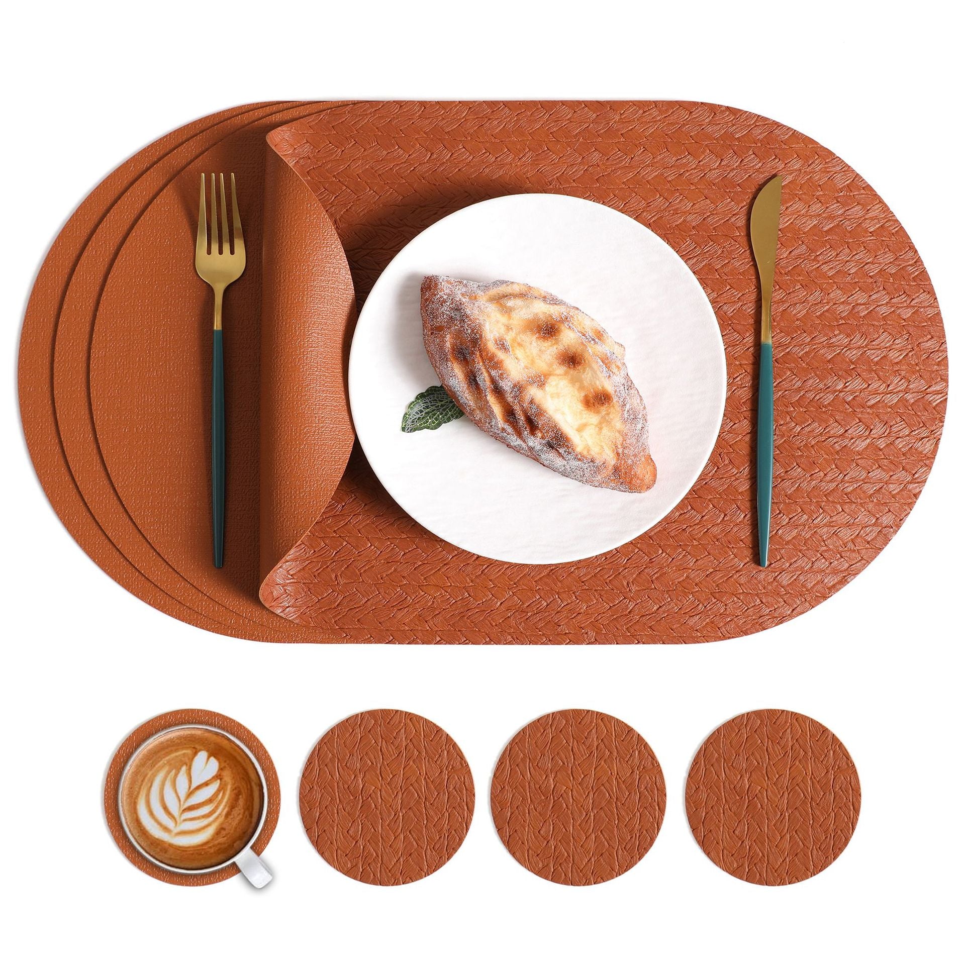 5pcs Nordic Ins Elliptical Placemat, Western Home Dining Table Mat, Rice Grain Pattern High-Quality, Heat-resistant and Heat-insulating Mat