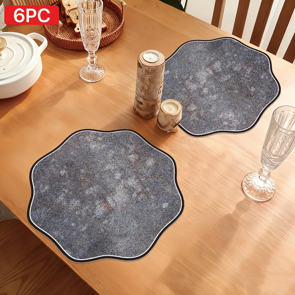 6pcs Octagonal Printed Leather Placemats 12.99in * 12.99in Gray Textured Stone Pattern Placemat, Irregular Aged Design, Home Decor, Dining Table Mat, Seasonal Tabletop Accessory,  Table Setting Accessory, Irregular Shape Mats, Octagonal Placemats