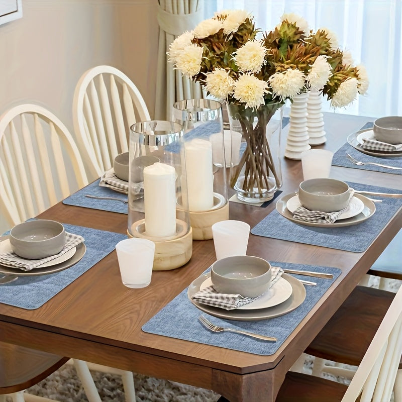 12pcs Set - Rectangular Faux Leather Placemats with Round Coasters, Heat Resistant Wipeable Washable Place Mats with Coasters, Coffee Tea Hot Drink Tabletop Coasters, Coffee Bowl Plate Mats Dining Table Mats, Suitable for Kitchen Restaurant Dining T