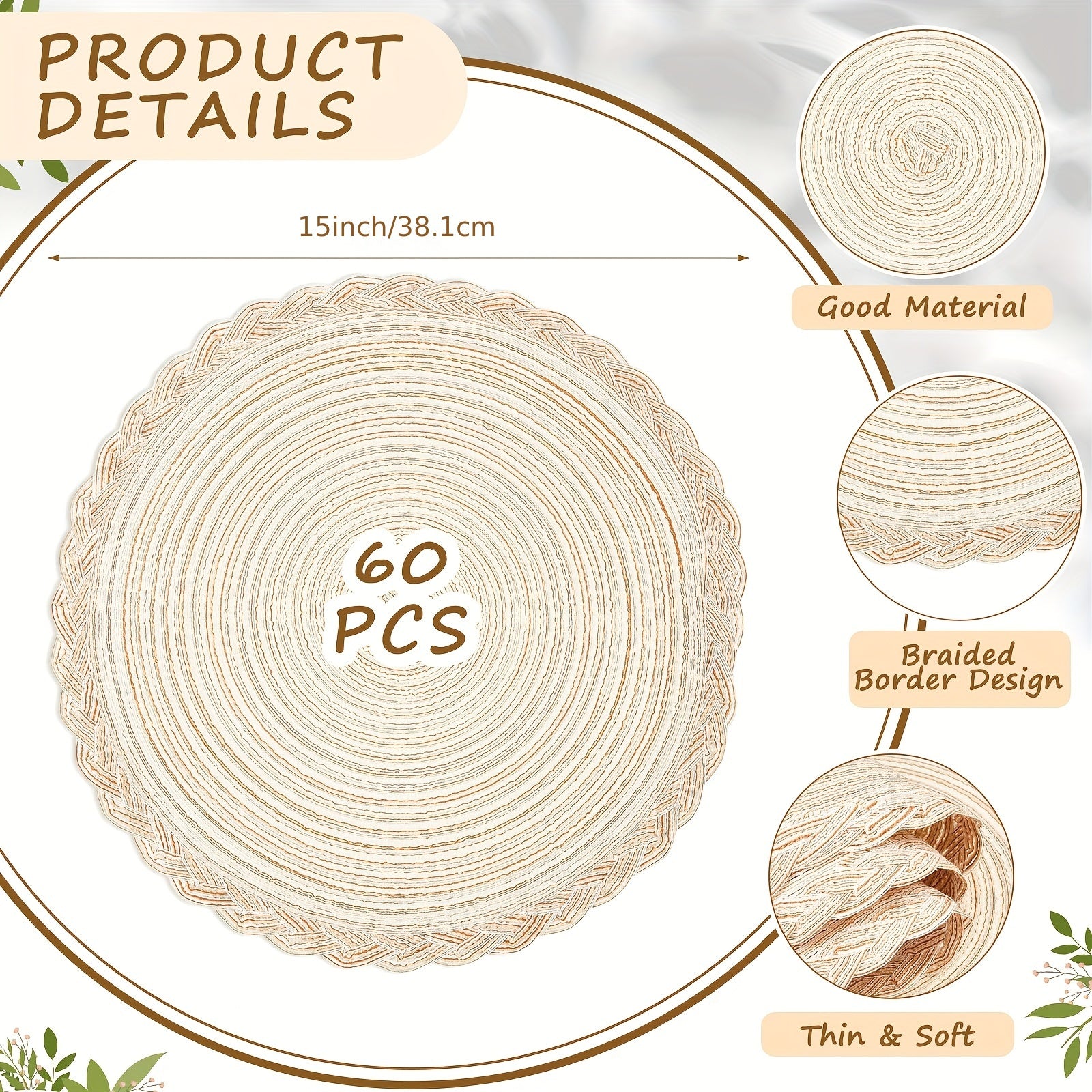 Large 15 Inch Round Braided Placemats Boho Placemats Bulk Washable Fabric Placemats Heat Resistant Round Kitchen Table Mats Circle Nonslip Table Mats