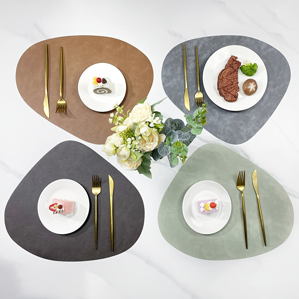 4pcs Nordic double-sided Water-Drop Shaped Faux Leather Placemats, Dining Table Mats, Western Plate Mats, Heat-resistant Mats, Home Table Decor Mats, Kitchen Table Mats, Multicolor Available, Easy Clean, Suitable for Daisy Family Use&Gatherings&Hotel