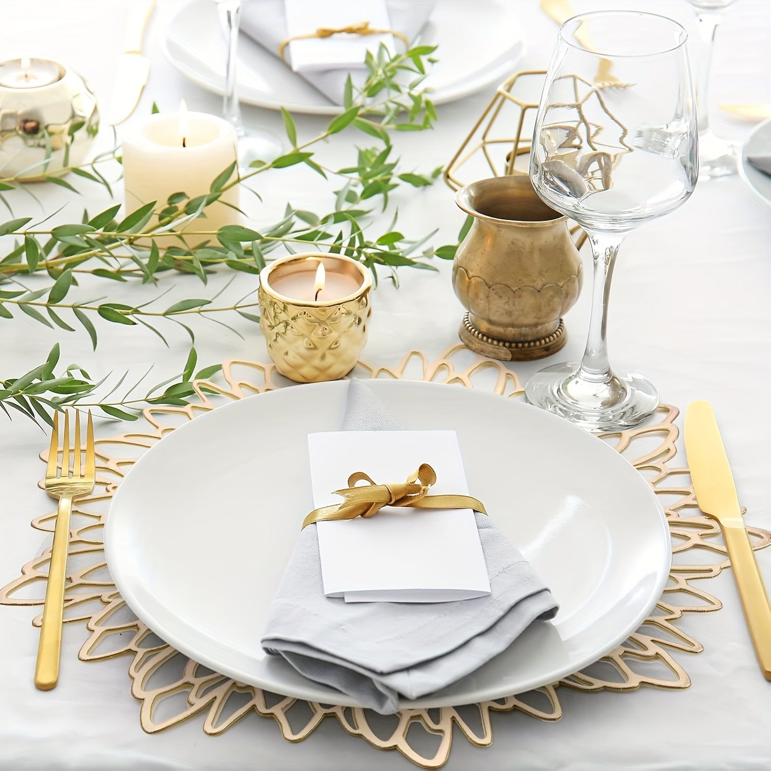 of 150 Round Vinyl Placemats Featuring Metallic Hollow Leaf And Flower Designs, Perfect for Decorating Tables at Weddings, Holiday Parties, And Home Dining