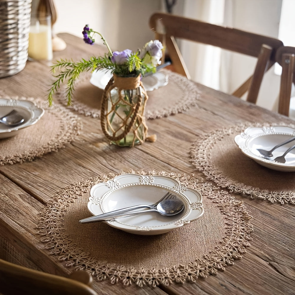 Natural|Rustic 10pcs Natural Round Placemats | Hand-Washable Rustic Fabric | 15-Inch Diameter for Dining Table, Thanksgiving & Fall