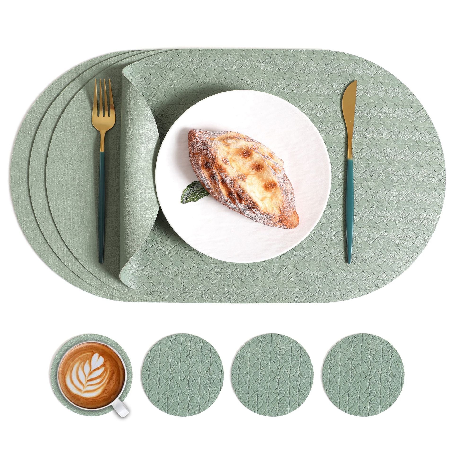 5pcs Nordic Ins Elliptical Placemat, Western Home Dining Table Mat, Rice Grain Pattern High-Quality, Heat-resistant and Heat-insulating Mat