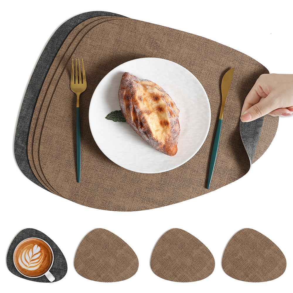 5pcs Cloth Patterned Water Droplet Shaped Western Style Table Mat (1 Mat+4 Coasters) Hotel Insulated Plate Mat, Bowl Mat, Dual Color Heat-resistant Western Style Mat