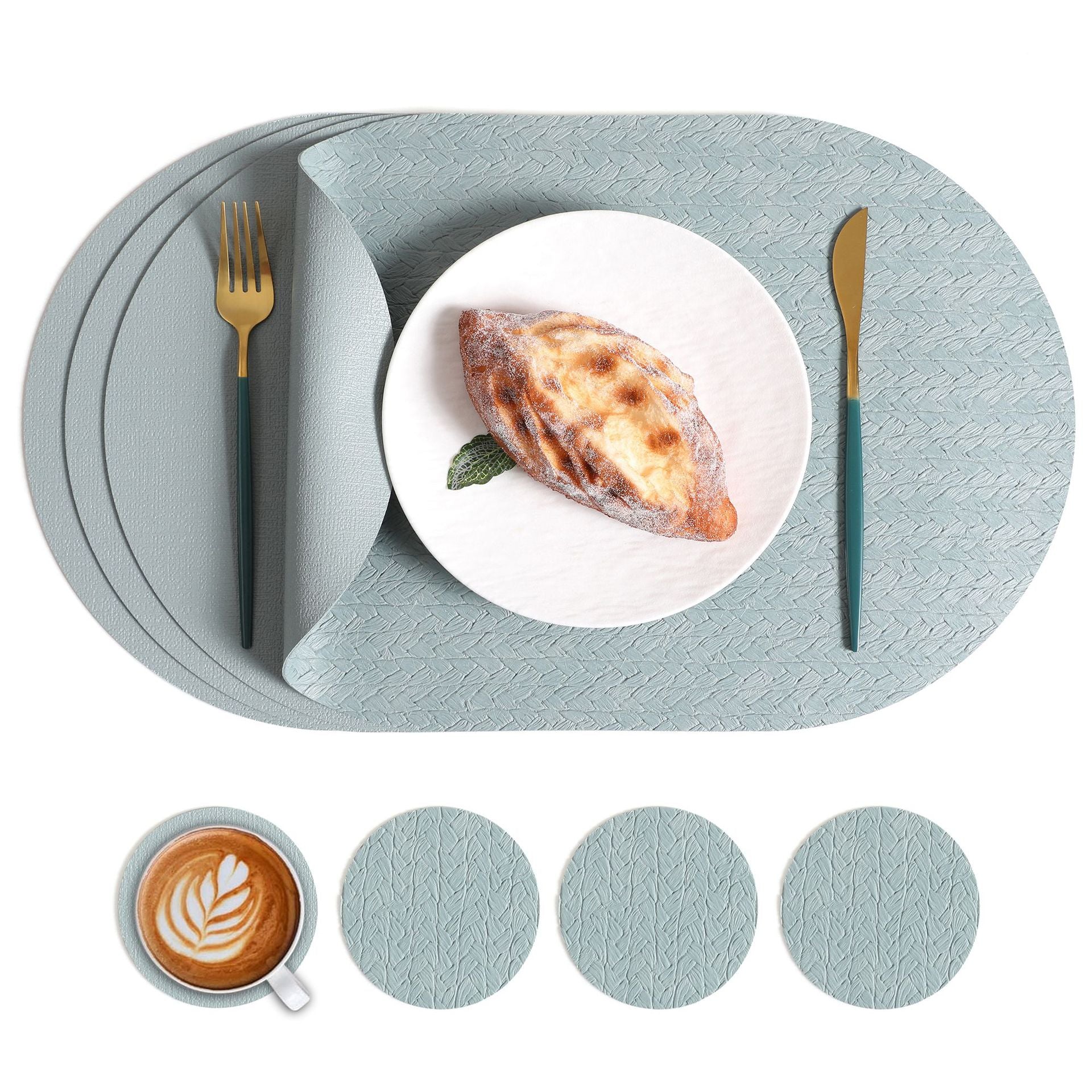 5pcs Nordic Ins Elliptical Placemat, Western Home Dining Table Mat, Rice Grain Pattern High-Quality, Heat-resistant and Heat-insulating Mat