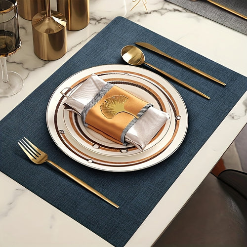 12pcs Set - Rectangular Faux Leather Placemats with Round Coasters, Heat Resistant Wipeable Washable Place Mats with Coasters, Coffee Tea Hot Drink Tabletop Coasters, Coffee Bowl Plate Mats Dining Table Mats, Suitable for Kitchen Restaurant Dining T