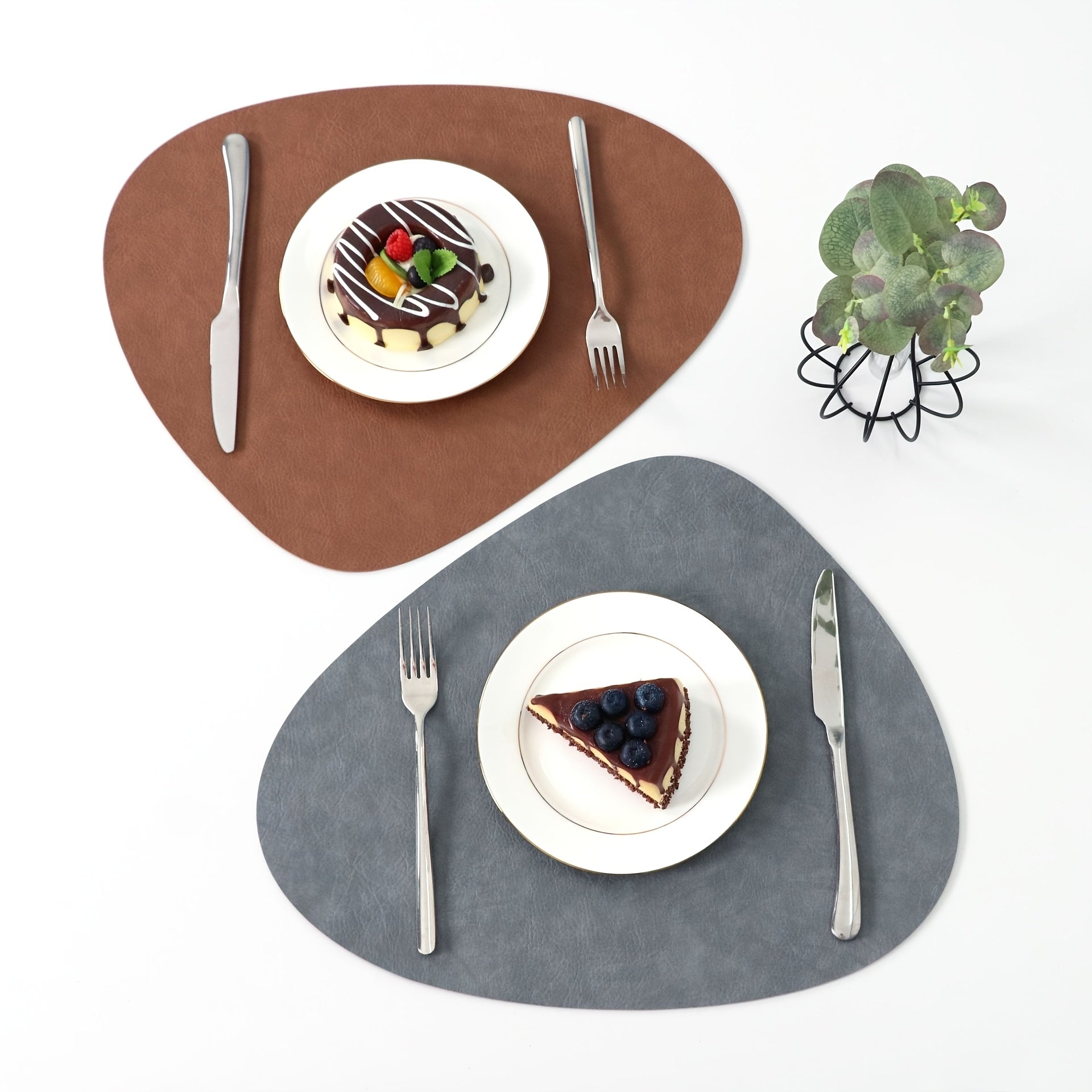 4pcs Nordic double-sided Water-Drop Shaped Faux Leather Placemats, Dining Table Mats, Western Plate Mats, Heat-resistant Mats, Home Table Decor Mats, Kitchen Table Mats, Multicolor Available, Easy Clean, Suitable for Daisy Family Use&Gatherings&Hotel