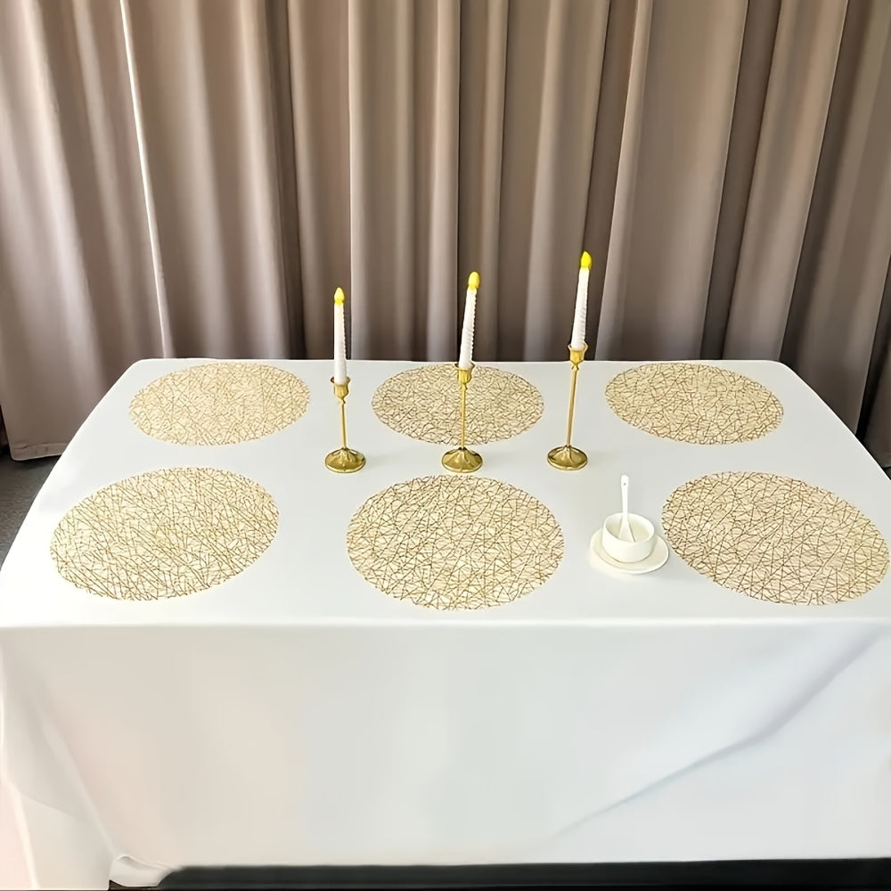 Golden Irregular Line Placemat, Polyester, for Birthday Parties, Weddings, Family Dinners, Table Decoration, Tableware Protection, Decorative Dining Placemat