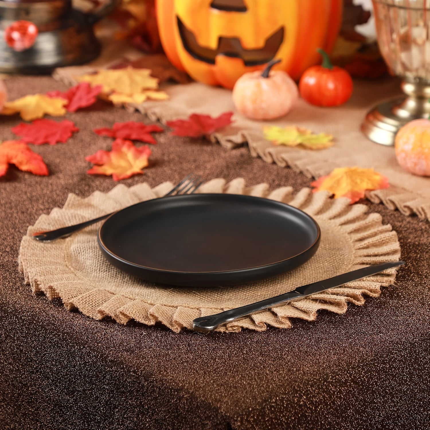 4pcs\u002F6pcs\u002F8pcs Round Burlap Placemats Jute Rustic Place Mats for Dining Tables Heat Resistant Natural Farmhouse Table Mats Decor for Thanksgiving, Suitable for Wedding Party Farmhouse Dinner Tablecloth Decoration, Graduation Ceremony