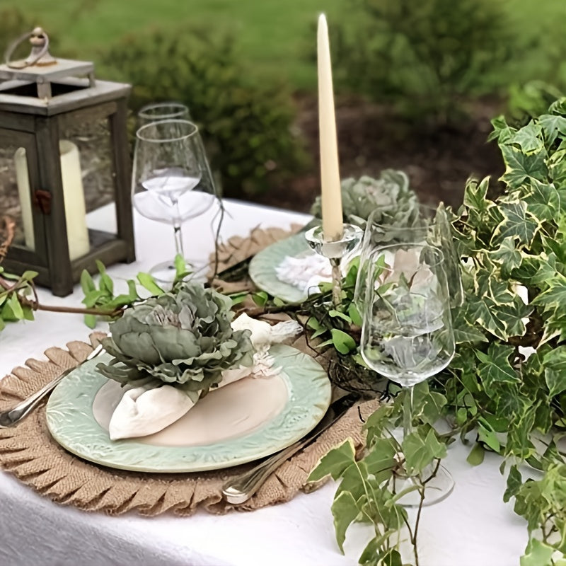 4pcs\u002F6pcs\u002F8pcs Round Burlap Placemats Jute Rustic Place Mats for Dining Tables Heat Resistant Natural Farmhouse Table Mats Decor for Thanksgiving, Suitable for Wedding Party Farmhouse Dinner Tablecloth Decoration, Graduation Ceremony