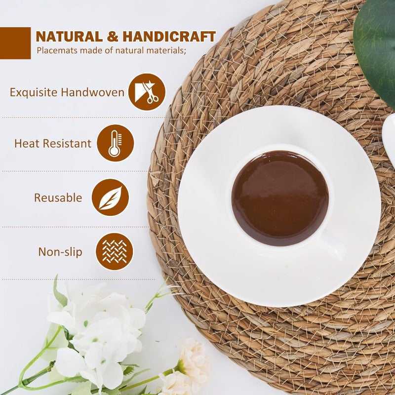 Set of 1012 Defined Deco Hand-Woven Natural Water Hyacinth Round Rattan Placemats - Rustic Farmhouse Braided Wicker Table Mats, 39.37inch Thick Durable Woven Design for Dining Table, Wedding, Home Decor - & Elegant Place Settings