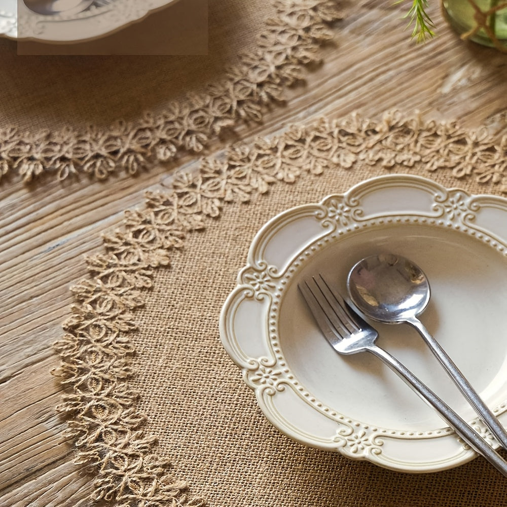 Natural|Rustic 10pcs Natural Round Placemats | Hand-Washable Rustic Fabric | 15-Inch Diameter for Dining Table, Thanksgiving & Fall