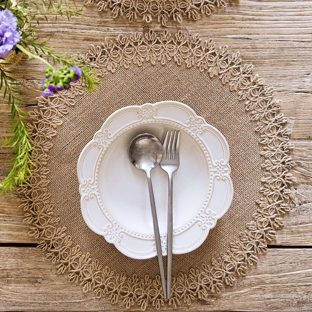 Natural|Rustic 10pcs Natural Round Placemats | Hand-Washable Rustic Fabric | 15-Inch Diameter for Dining Table, Thanksgiving & Fall