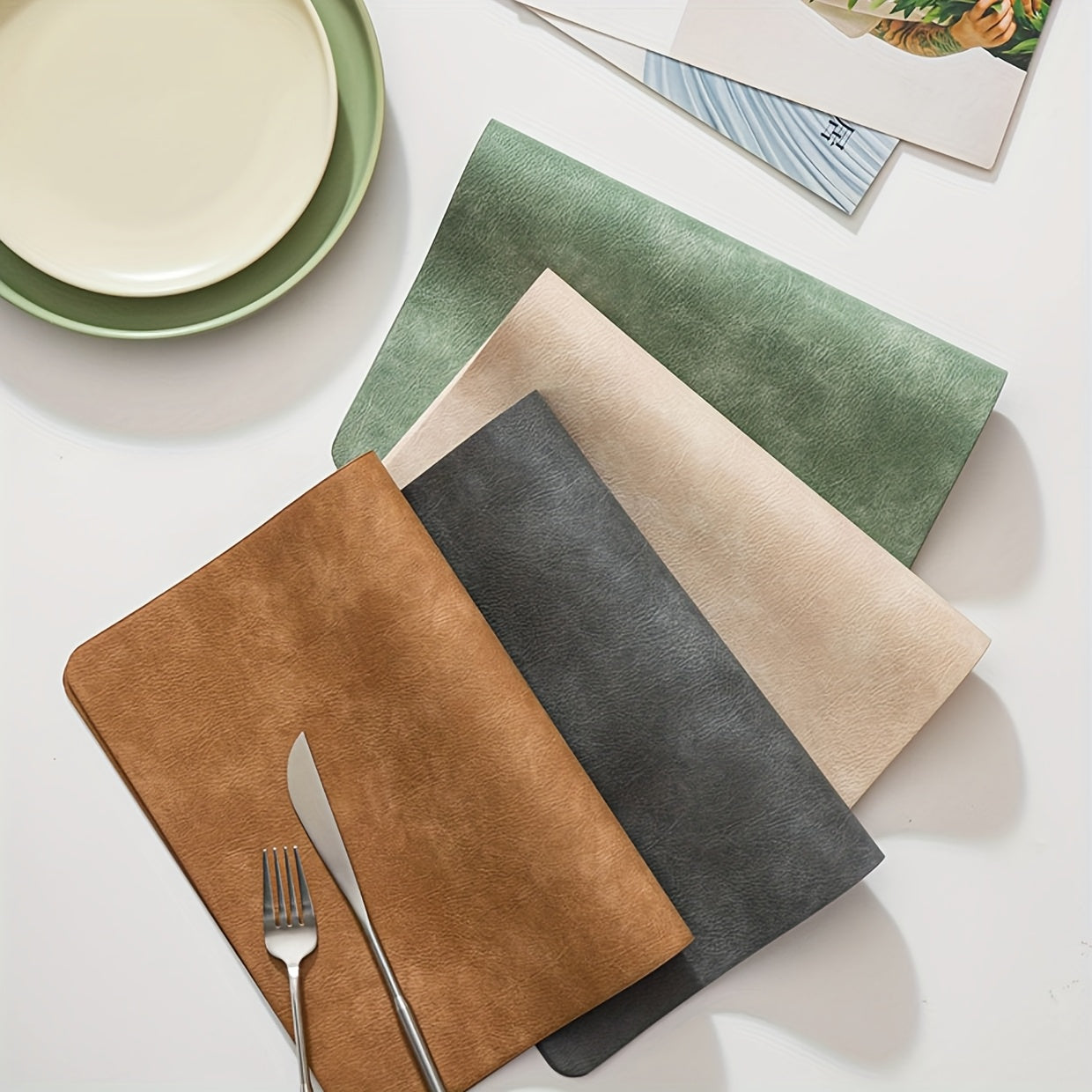 of 3 Cowhide Design Imitation Faux Leather Table Mats - Rectangular, Heat-Resistant Dining Mats for Kitchen Use, Hand Wash Only, Made of Polyurethane, Christmas Theme